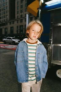REMOVABLE HOOD DENIM OVERSHIRT