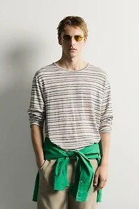 VISCOSE-LINEN STRIPED T-SHIRT