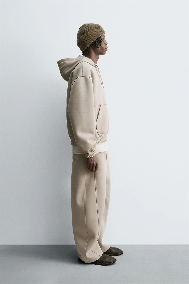 NEOPRENE EFFECT HOODIE ZIP-UP SWEATSHIRT
