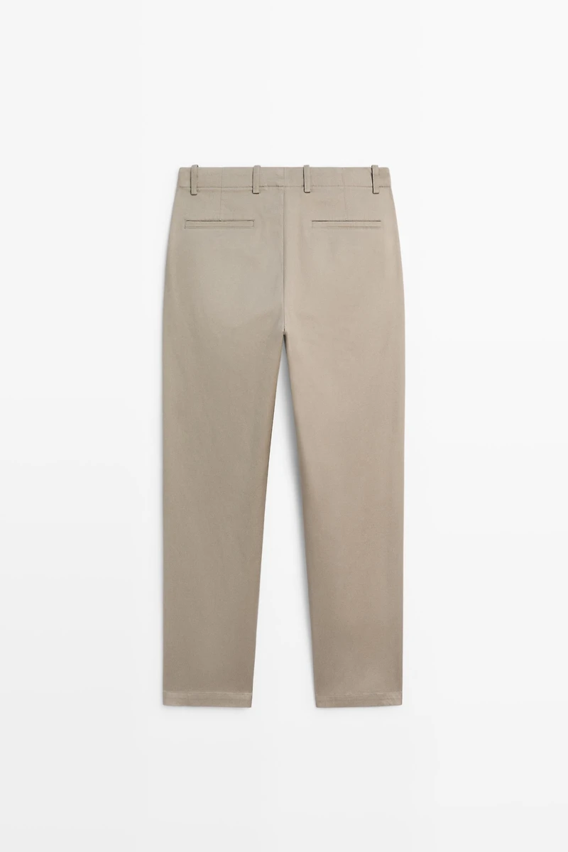 Straight-leg cotton blend pleated pants