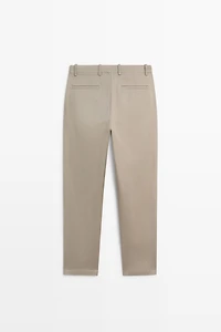 Straight-leg cotton blend pleated pants