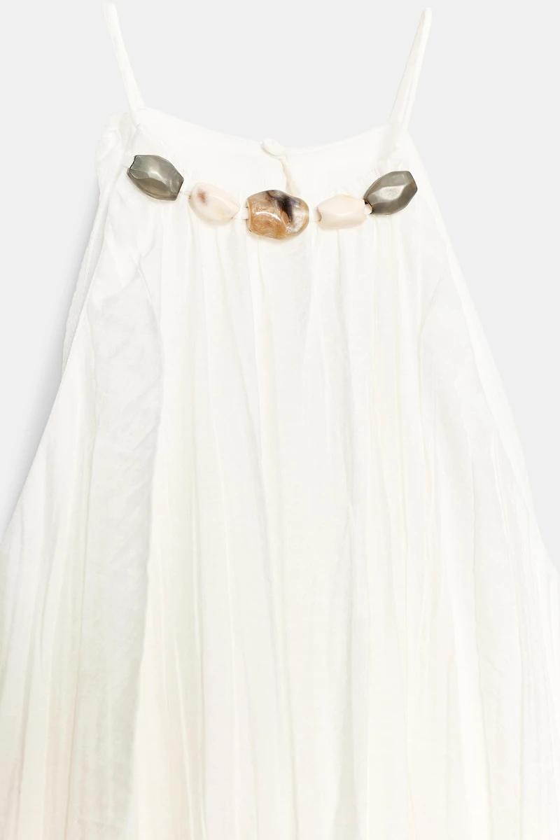 BEADED WRINKLE-EFFECT MIDI DRESS