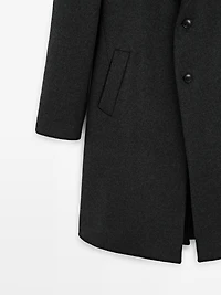 100% wool long coat with lapel collar