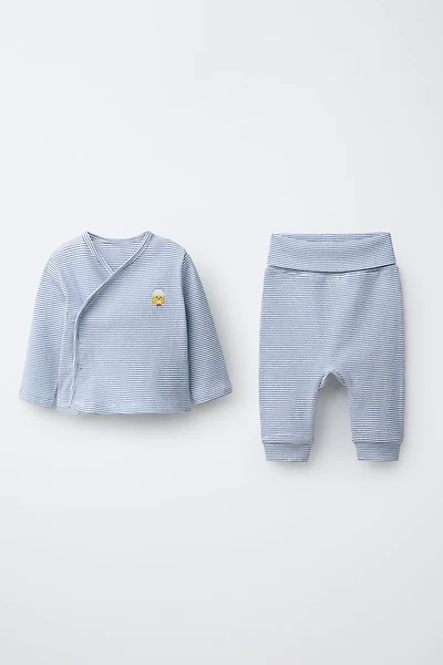 ENSEMBLE T-SHIRT ET PANTALON SAROUEL À RAYURES BRODERIE POUSSIN
