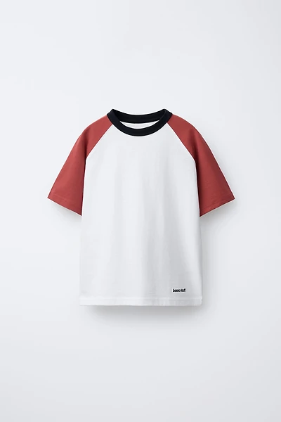 EMBROIDERED TEXT RAGLAN SLEEVE T-SHIRT