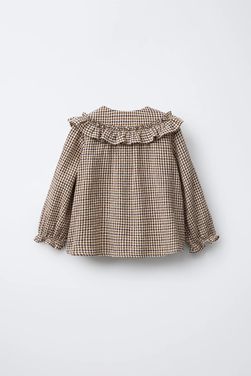 PLAID RUFFLE BLOUSE