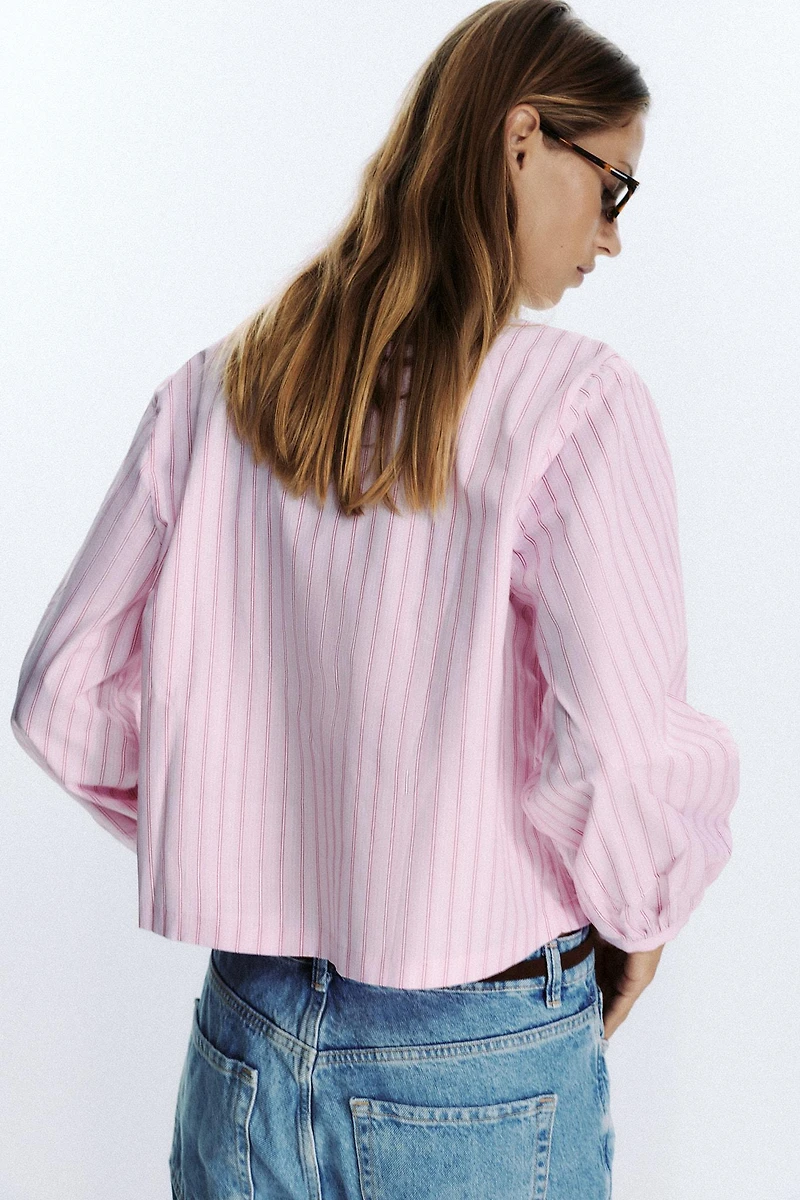 STRIPED POPLIN SHIRT WITH TIES