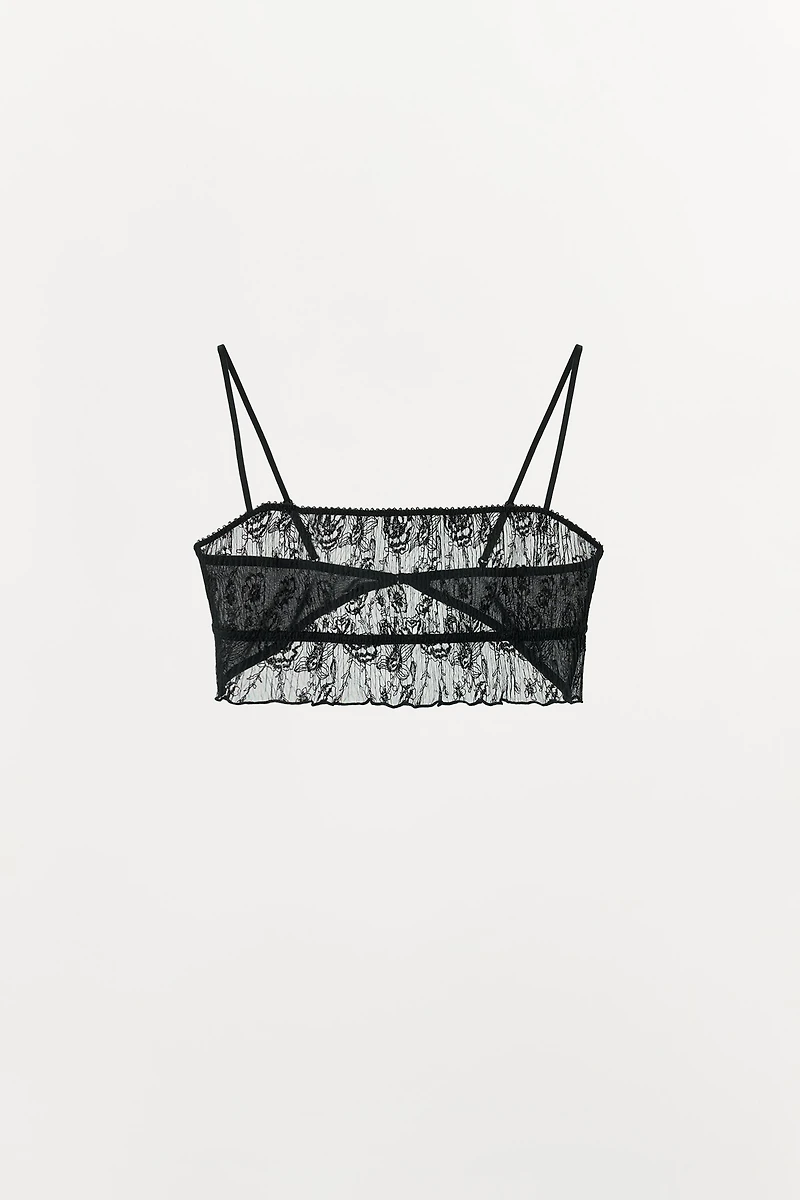 BRALETTE EN DENTELLE PLISSÉE BRODERIES FLEURS