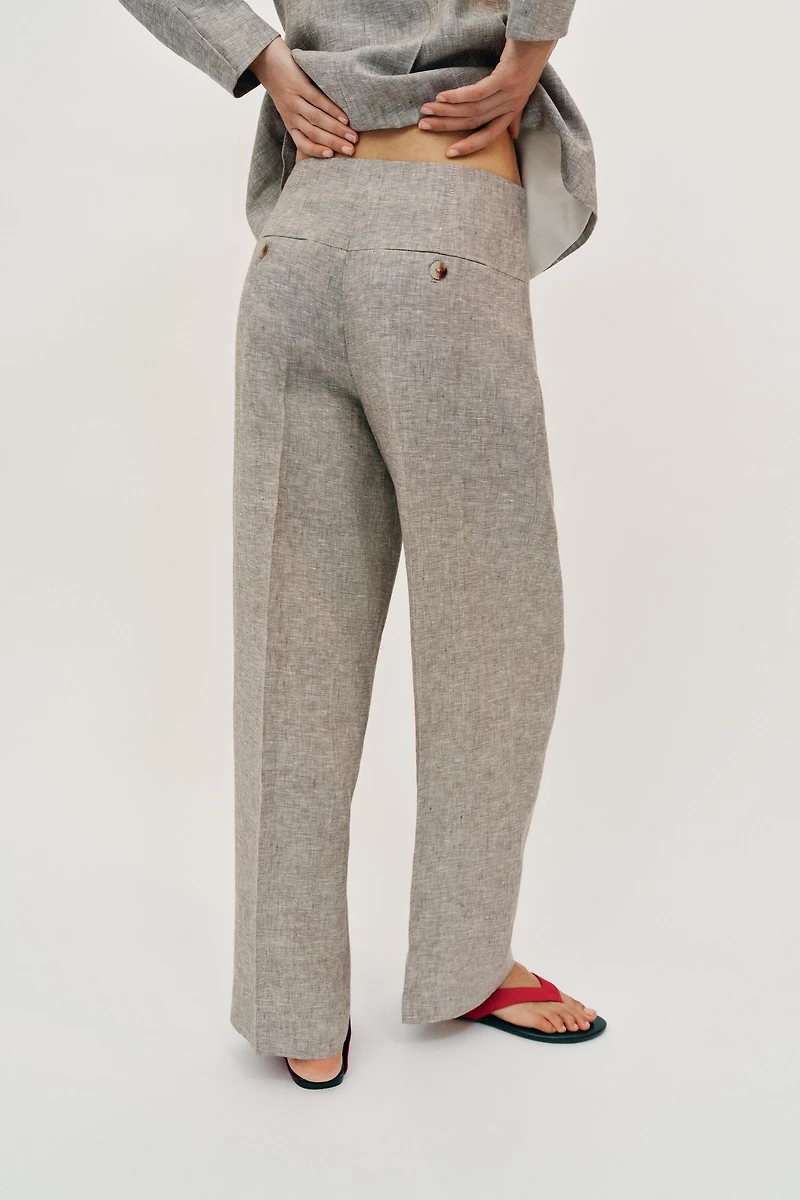100% LINEN STRAIGHT LEG PANTS