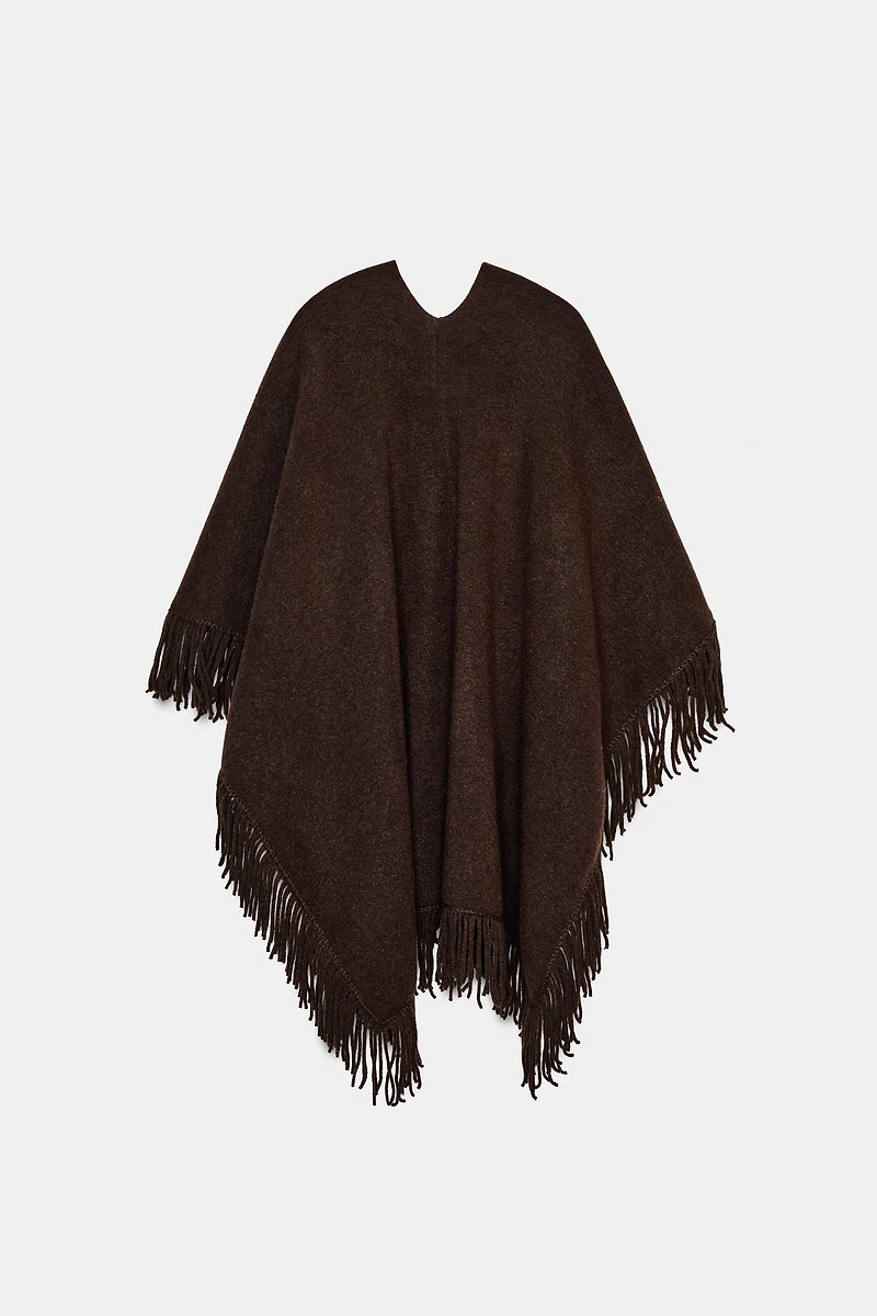 FRINGED KNIT CAPE