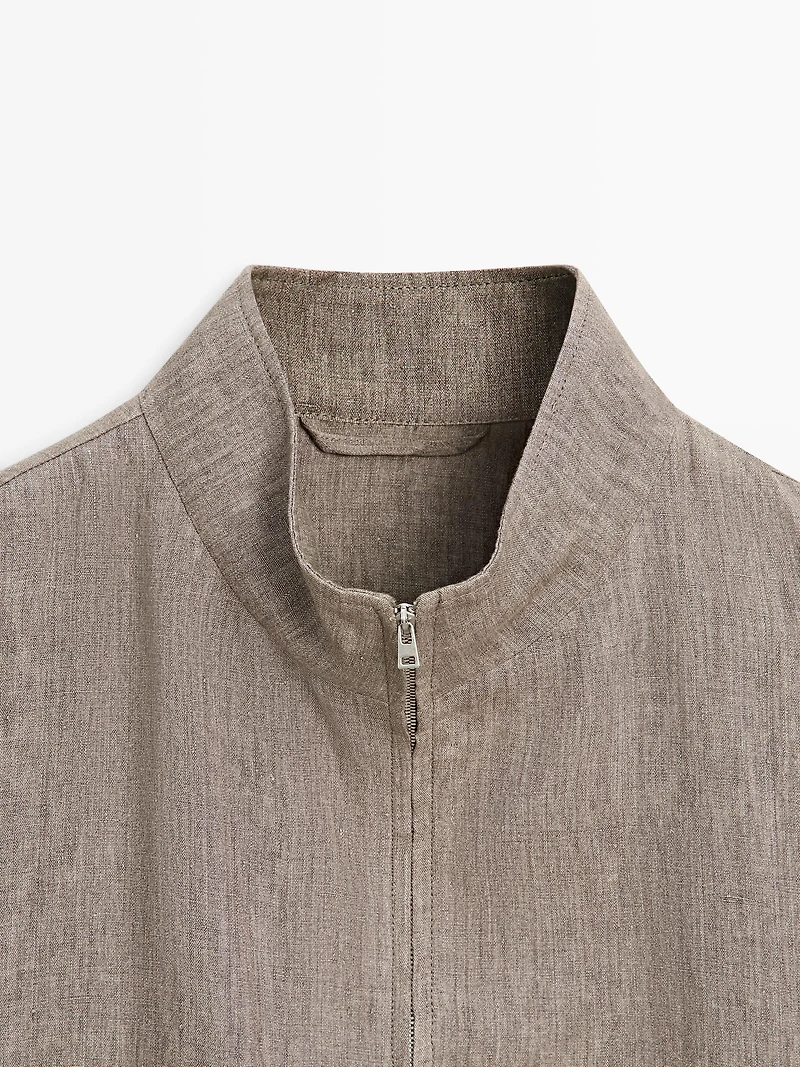 Veste bomber total look lin délavé