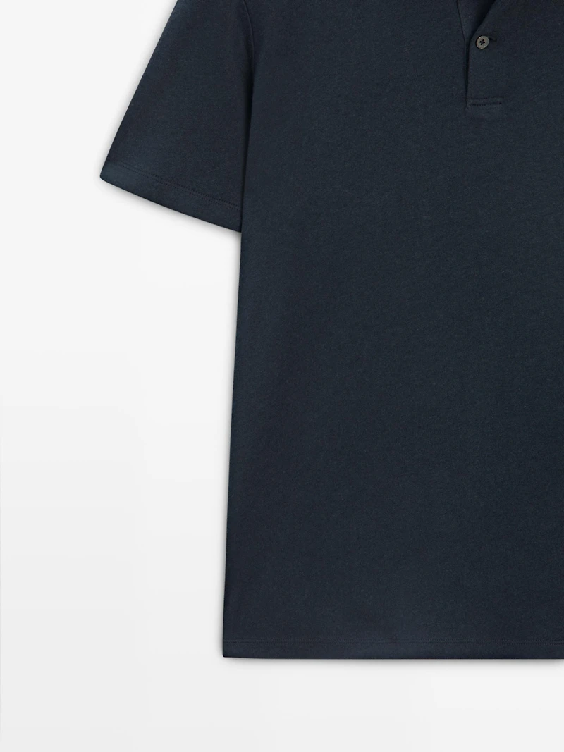Linen and cotton short sleeve polo shirt