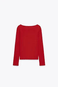 COTTON BOAT NECK T-SHIRT