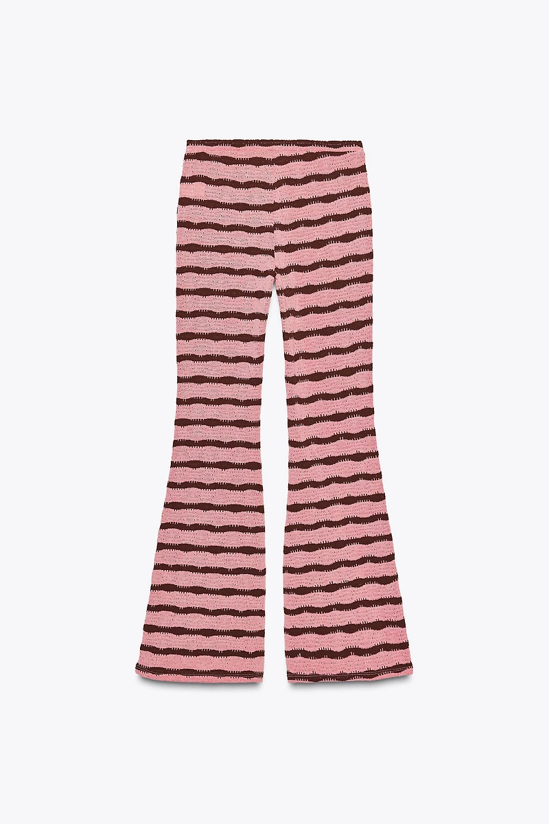 CUT-OUT STRIPED KNIT FLARE PANTS