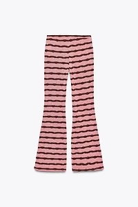 CUT-OUT STRIPED KNIT FLARE PANTS