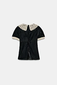 CHEMISE EN VELOURS ET CROCHET AVEC NŒUD