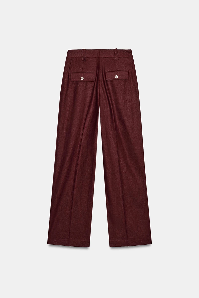 LINEN BLEND STRAIGHT LEG PANTS