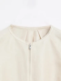 Frayed linen and silk bomber jacket