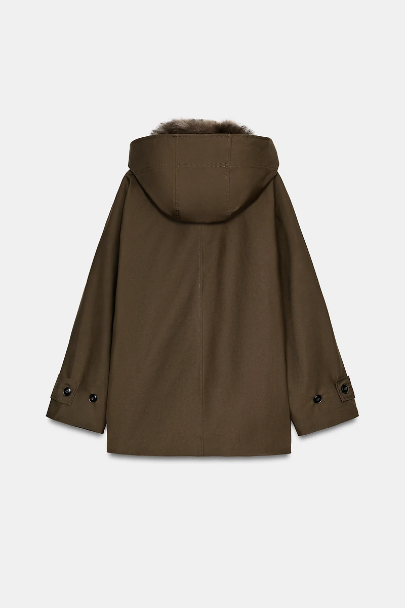 SHORT TRENCH COAT WITH FAUX FUR COLLAR ZW COLLECTION