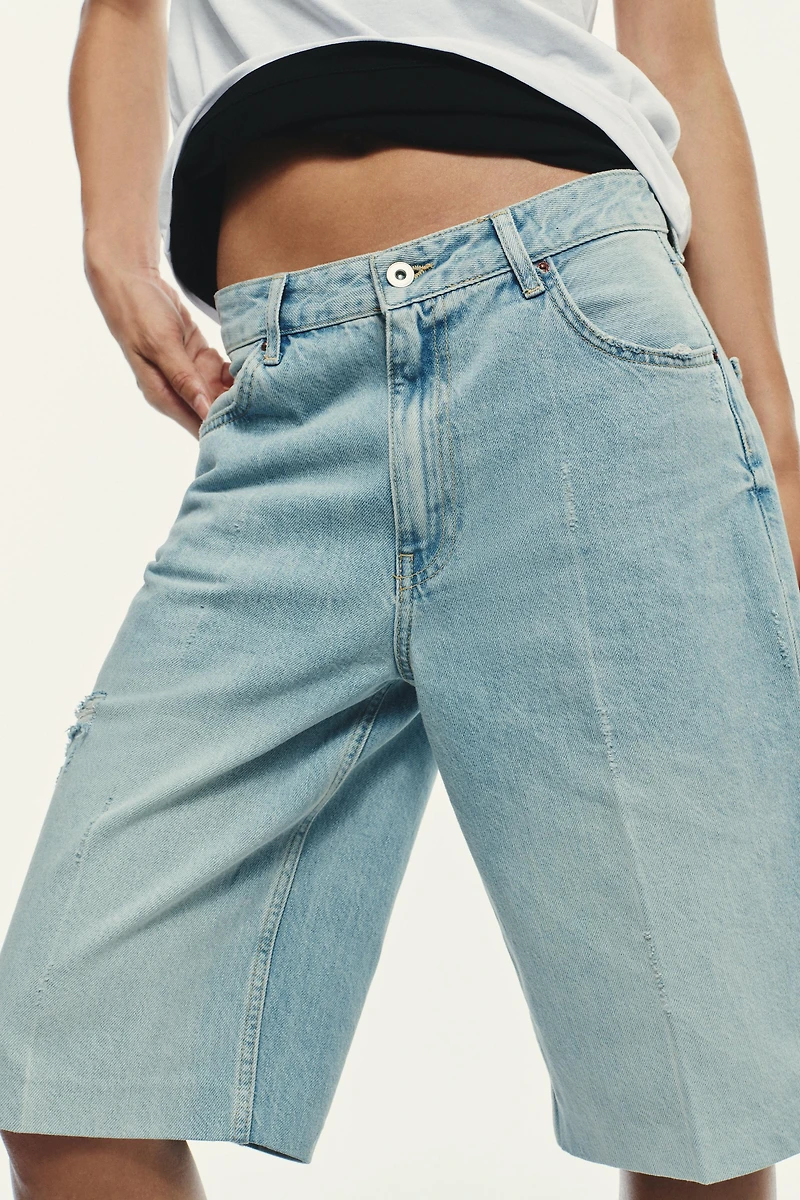 RIPPED MID-RISE TRF DENIM JORTS