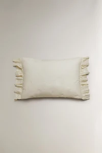 COTTON QUILT CUSHION COVER WITH RUFFLES