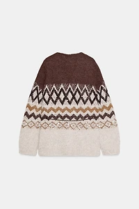 SEQUINED JACQUARD KNIT CARDIGAN WITH BELT