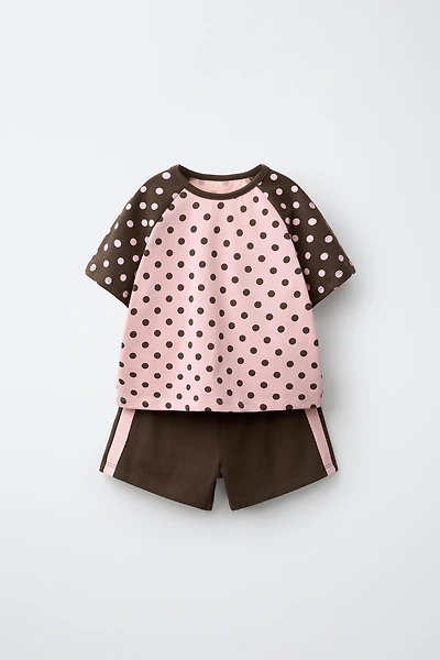 POLKA DOT T-SHIRT AND STRIPED SHORTS SET