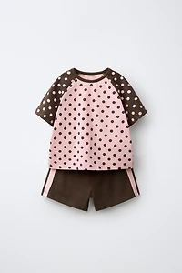 POLKA DOT T-SHIRT AND STRIPED SHORTS SET