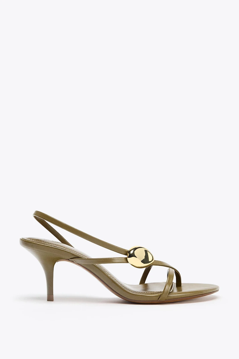 STRAPPY HEELED SANDALS WITH METAL DETAIL