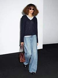 V-neck cable-knit sweater