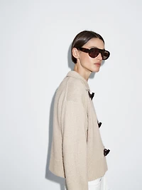 Wool blend cardigan with horn button detail