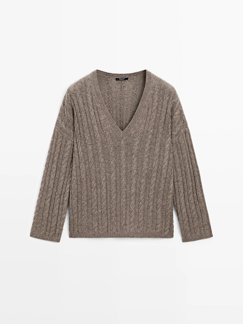 Cable-knit V-neck sweater