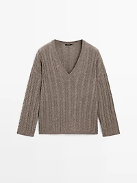 Cable-knit V-neck sweater