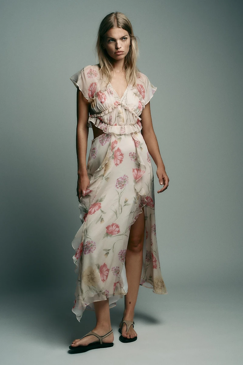 FLORAL PRINT CUT OUT MIDI DRESS