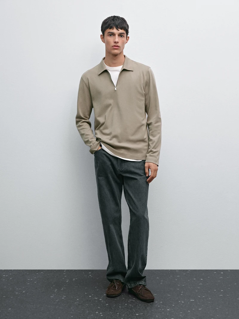 Long sleeve zip-up polo shirt