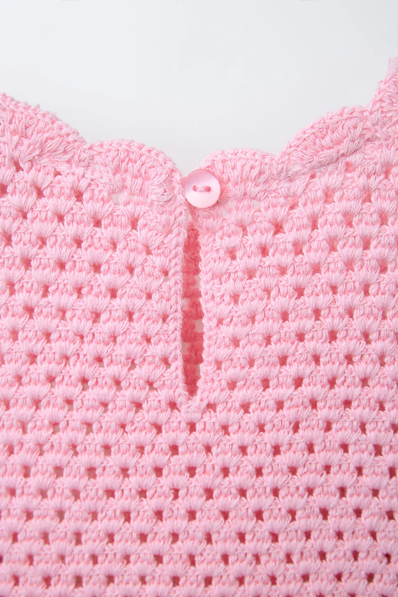 STRAWBERRY CROCHET KNIT DRESS