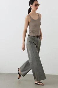 Wide-leg cotton jeans with denim detail