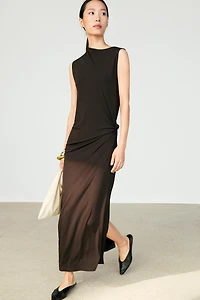Asymmetric ruched midi dress