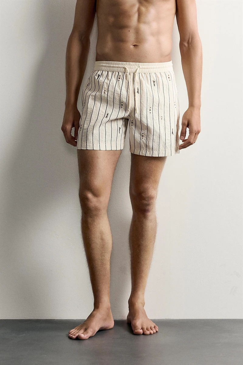 MID-LENGTH EMBROIDERED SWIMMER STRIPED SWIMSUIT