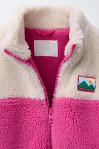 COLOR BLOCK FLEECE JACKET WITH LABEL