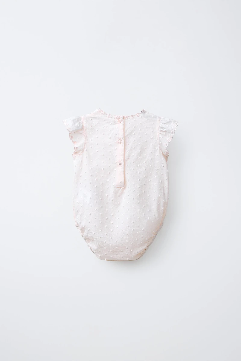 EMBROIDERED SWISS DOT ROMPER