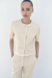 SHORT SLEEVE CONTRAST TRIM BLAZER