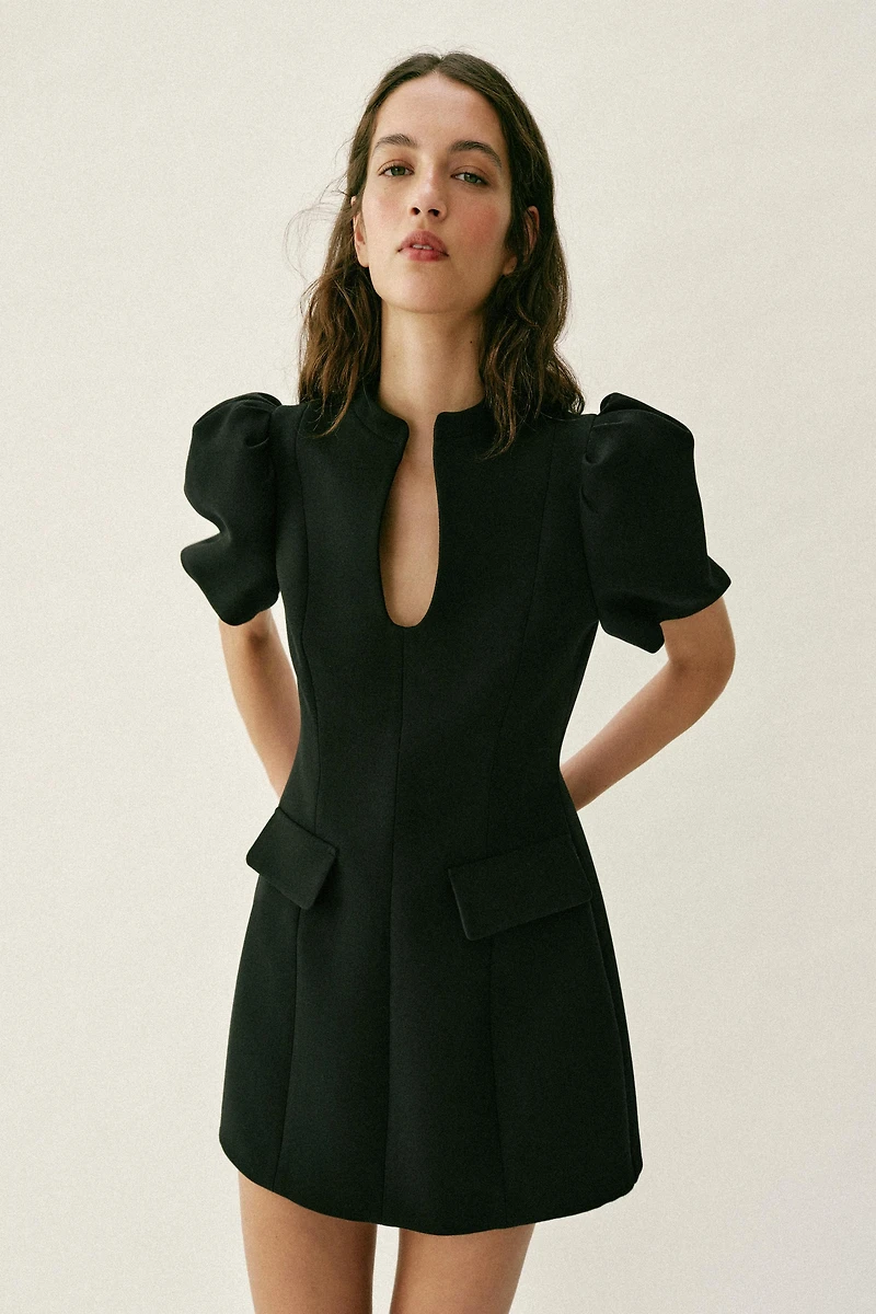 PUFF SLEEVE SHORT DRESS