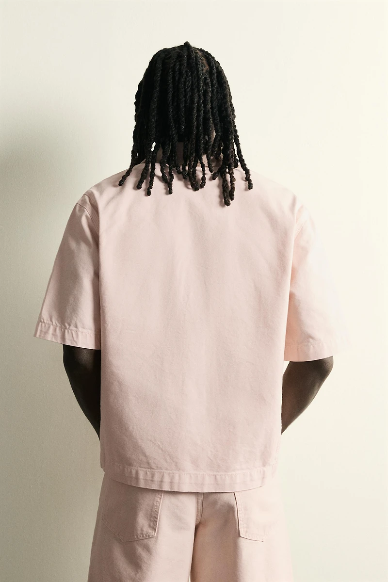 CONTRAST COLLAR SHORT SLEEVE OVERSHIRT