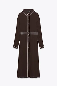 BELTED PLEATED MIDI DRESS