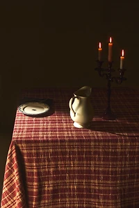 CHECK COTTON CHRISTMAS TABLECLOTH WITH FRINGING