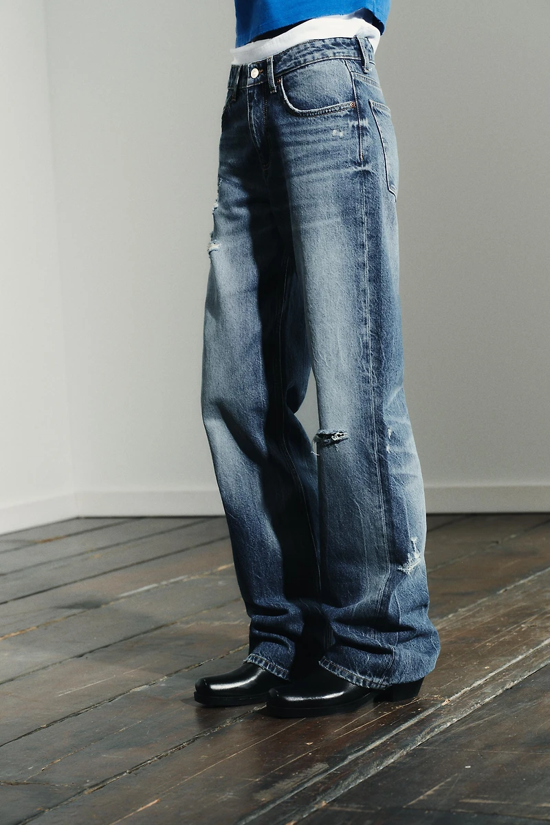 TRF MID-RISE RIPPED WIDE LEG JEANS