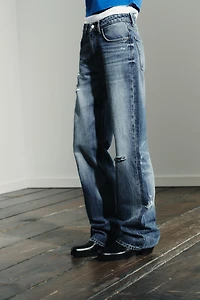 TRF MID-RISE RIPPED WIDE LEG JEANS