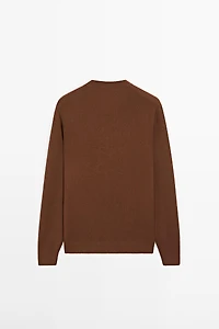 Knit cotton and wool sweater with crew neck