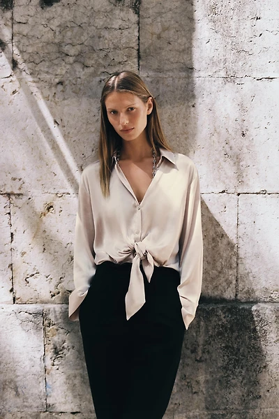 KNOTTED SATIN EFFECT SHIRT